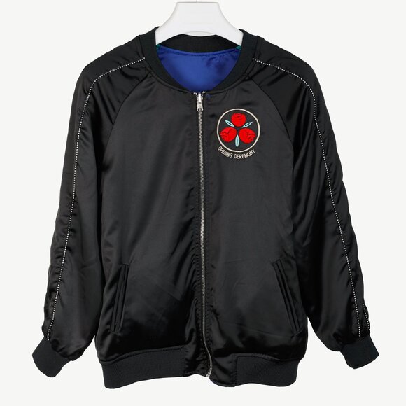 Opening Ceremony Reversible Blue & Black Embroidered Bomber Jacket - Picture 4 of 16